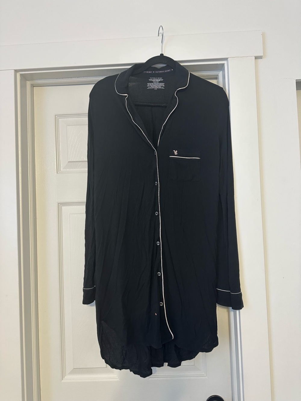 Victoria's Secret Black Button-Down Shirt with White Piping